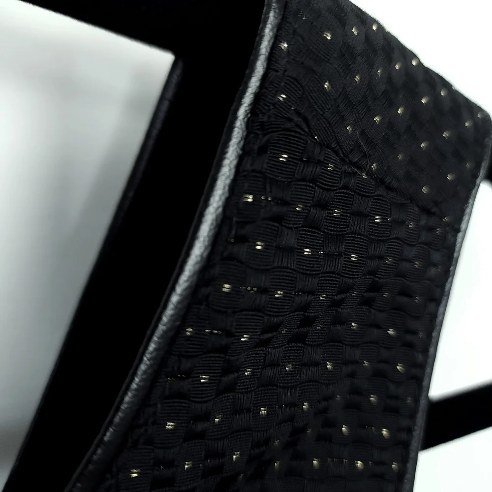 Madewell faux leather trim gold micro polka dot fit and flare dress size 6 - Picture 4 of 7